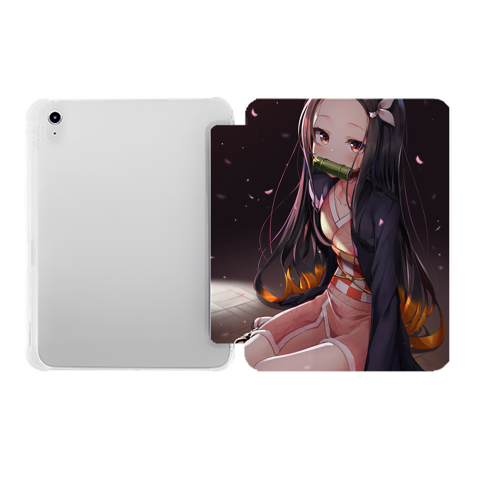 （画像用） 鬼滅の刃（きめつのやいば）竈門 禰󠄀豆子／かまど ねずこ Kamado Nezuko IPad ケース ペン収納付き 三つ折りスタンド PUレザー×シリコン 対応機種9.5/10.5/10.9インチ
